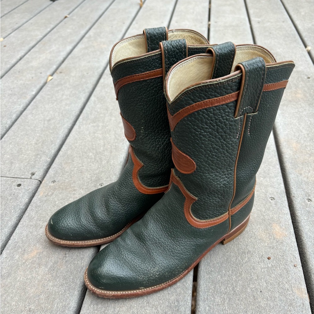 vintage green leather Justin boots